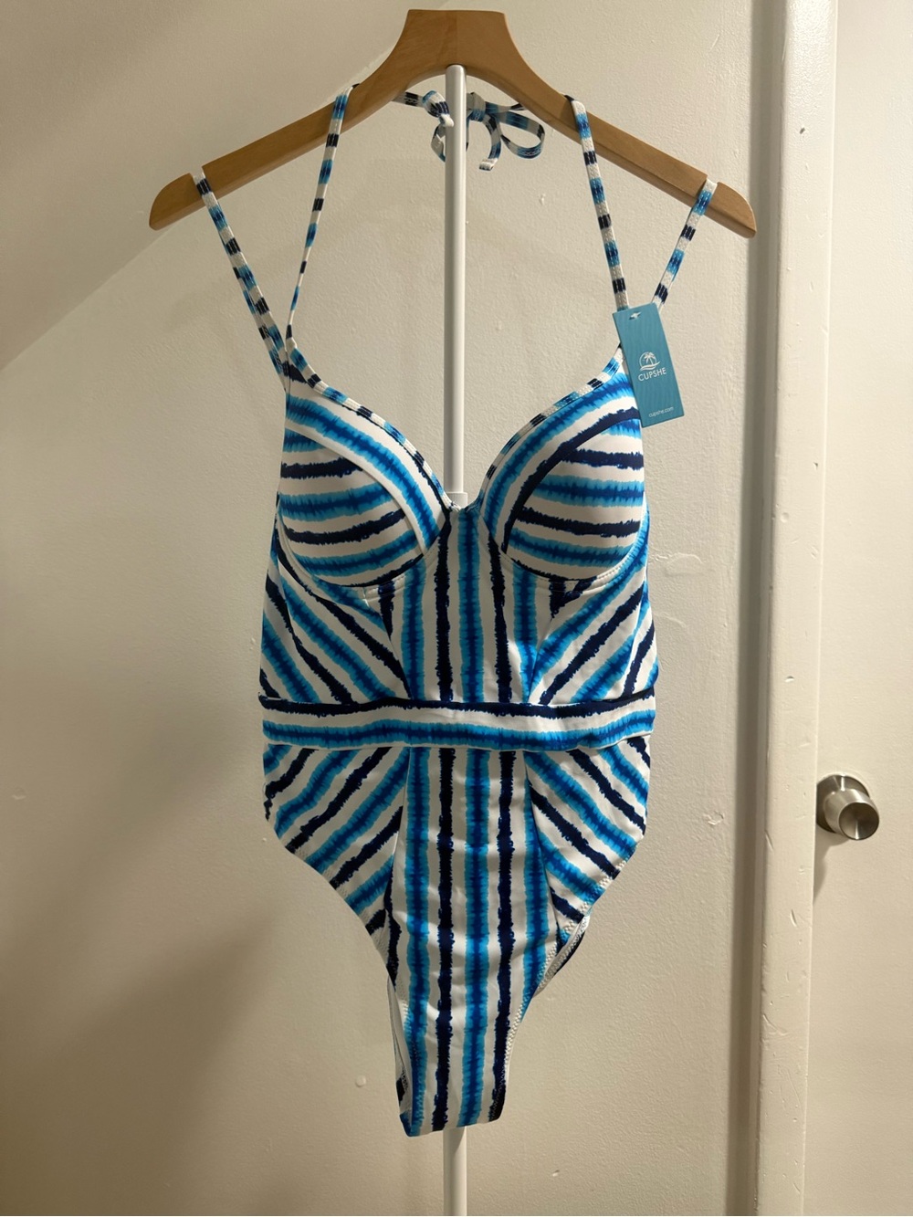 Cupshe Blue and White Striped One-Piece Swimsuit